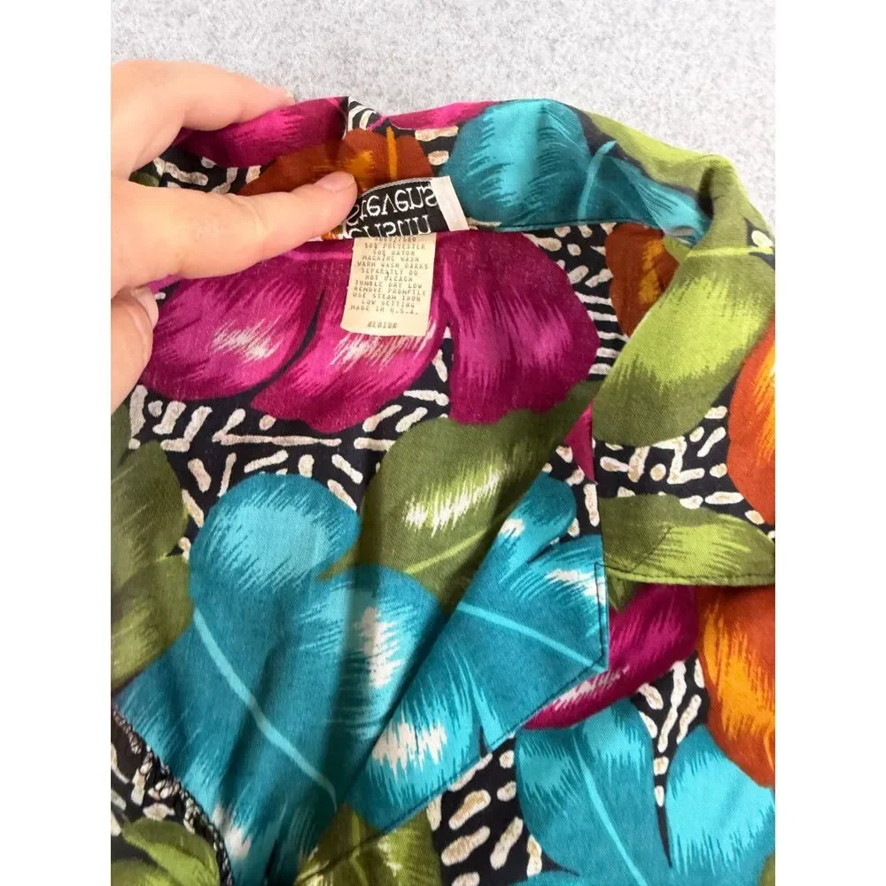 Vintage Cristin Stevens 2 Piece Tropical Floral Shirt Shorts Set Medium USA